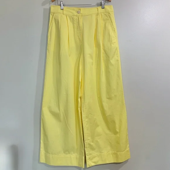 Loft Poplin Wide Leg Pants in Lemon Yellow - Picture 3 of 12